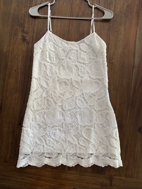 And Now This Dresses & Skirts - White Lace Mini Slip Dress with Scalloped Hem